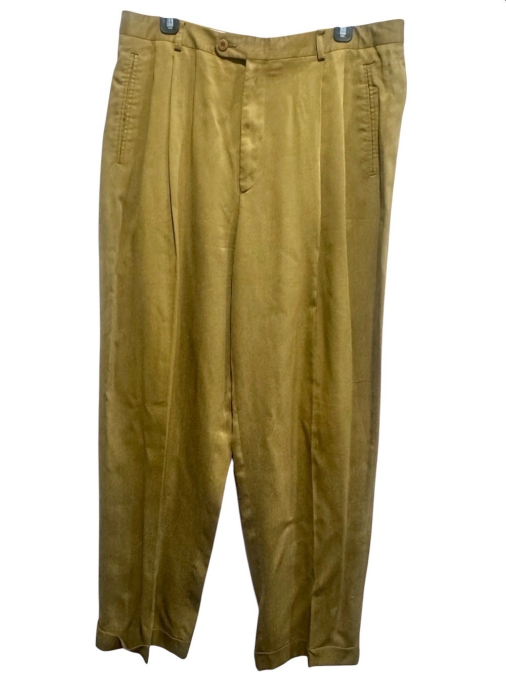 Zanella Olive Brown Lyocell Double Pleat Trousers 36x32 Made Italy